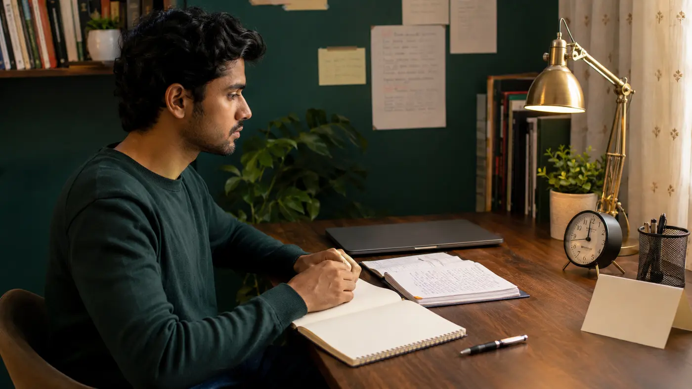 Student setting a clear education goal before beginning focused study