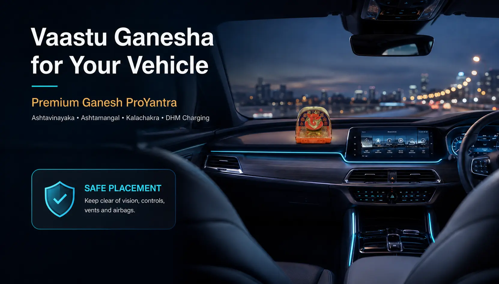 Vaastu Ganesha recommendation for a car dashboard with safe placement guidance
